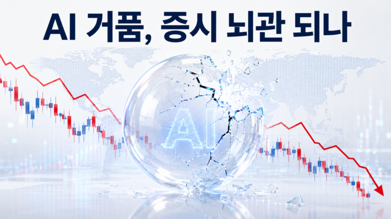 AI 거품 붕괴 우려로 하락하는 글로벌 증시를 표현한 이미지