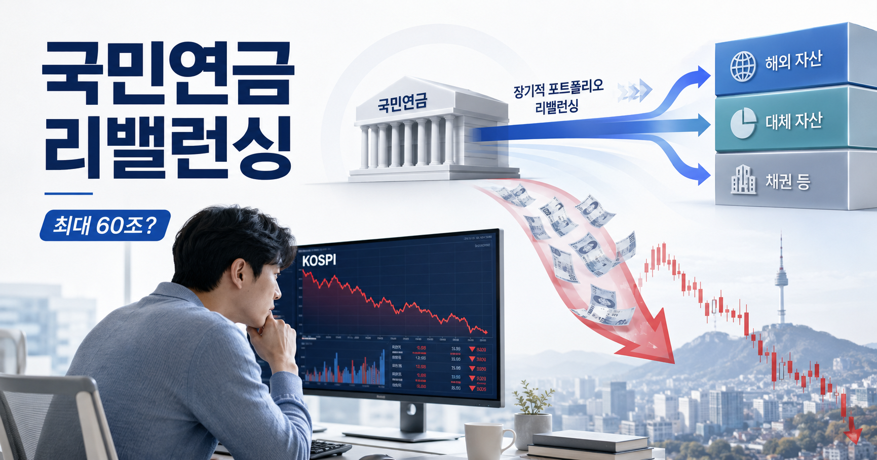국민연금 리밸런싱으로 국내주식을 줄이고 해외·대체자산으로 옮기는 흐름
