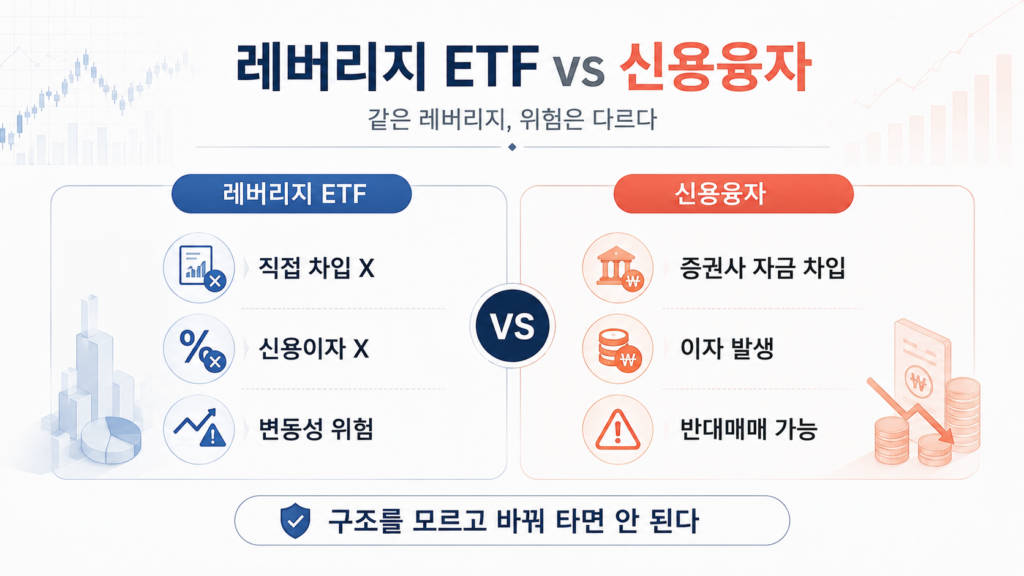 레버리지 ETF와 신용융자 위험 차이 비교
